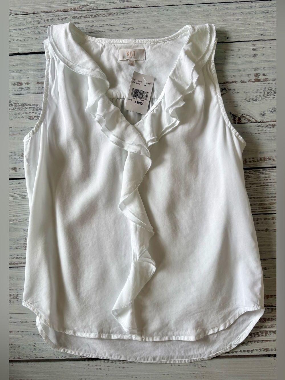 KUT from the Kloth White Ruffle Front Lyocell Sleeveless Top NWT XS - Picture 2 of 9